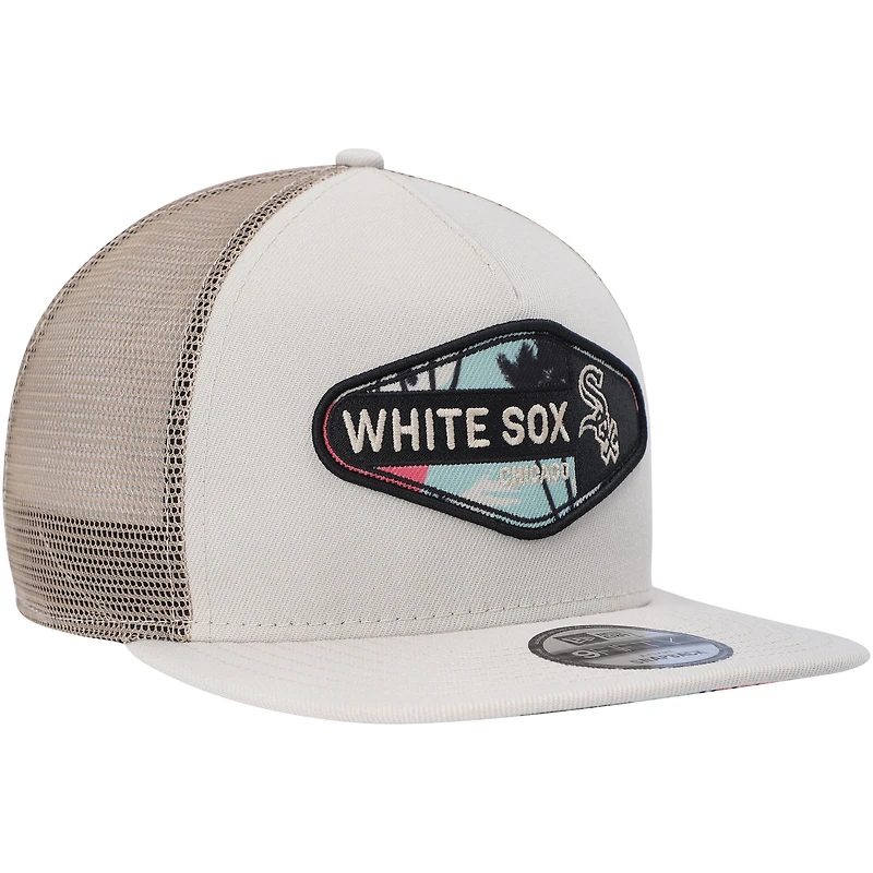 Men's New Era Natural Chicago White Sox Retro Beachin' Patch A-Frame Trucker 9FIFTY Snapback Hat