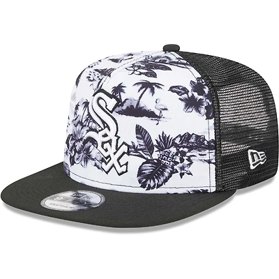 Casquette New Era Chicago White Sox Vacay 2.0 A-Frame Trucker 9FIFTY Snapback pour homme, blanc/noir