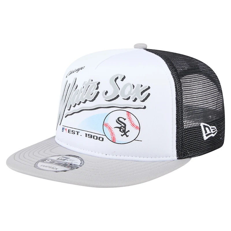 Men's New Era White/Gray Chicago White Sox Retro Script Trucker 9FIFTY Snapback Hat