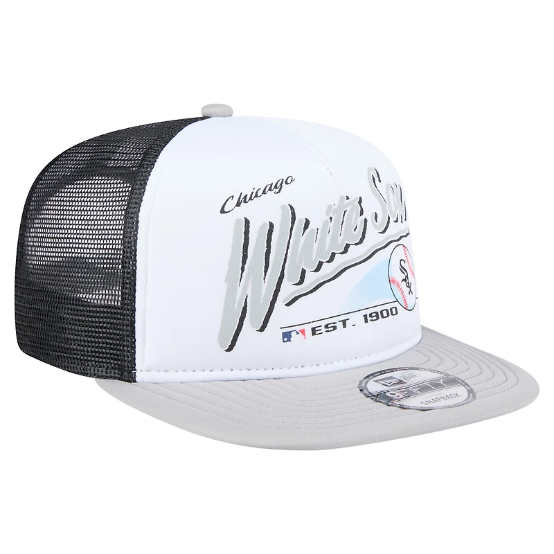 Men's New Era White/Gray Chicago White Sox Retro Script Trucker 9FIFTY Snapback Hat