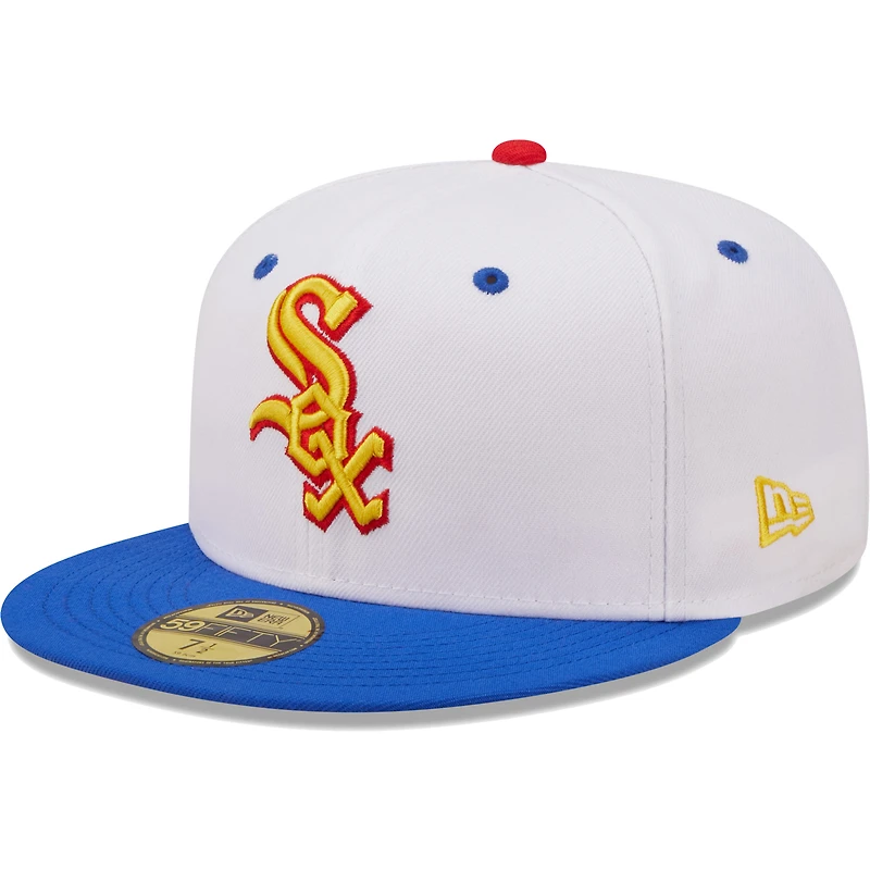 Casquette ajustée New Era 59FIFTY pour homme, blanche et bleue, Chicago White Sox, édition spéciale Série mondiale 2005, motif Cherry Lolli.