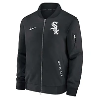 Veste aviateur Nike noire à fermeture éclair intégrale pour homme, collection authentique Chicago White Sox, modèle Dugout