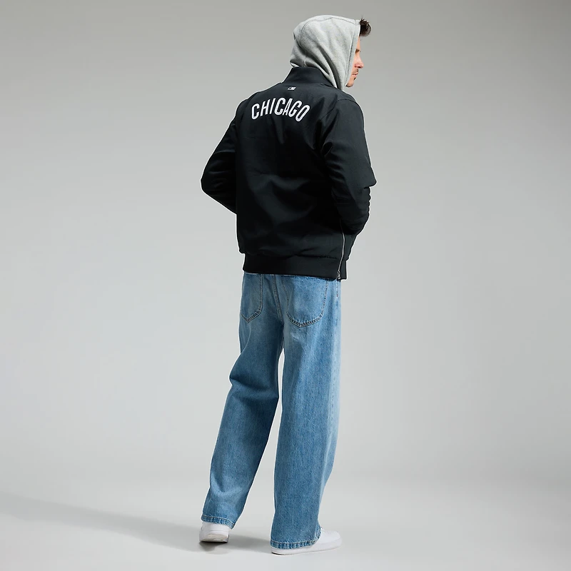Veste aviateur Nike noire à fermeture éclair intégrale pour homme, collection authentique Chicago White Sox, modèle Dugout
