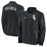 Veste aviateur Nike noire à fermeture éclair intégrale pour homme, collection authentique Chicago White Sox, modèle Dugout