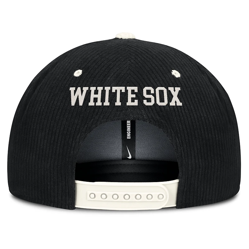 Casquette structurée à fermeture snapback Nike Chicago White Sox Pro en velours côtelé noir pour homme