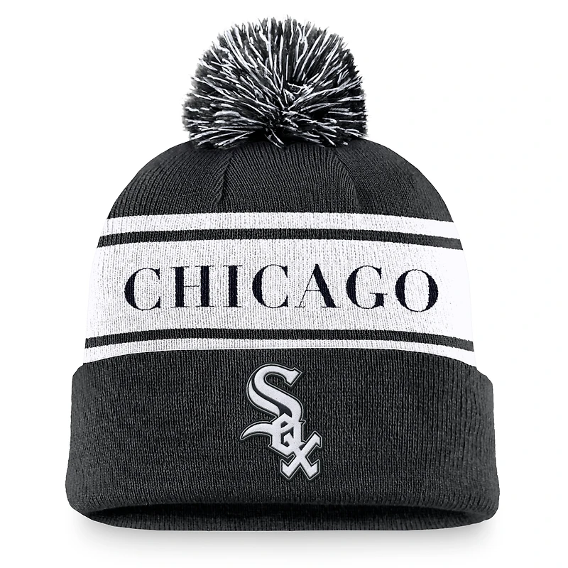 Men's Nike Black Chicago White Sox Team Stripe Peak Cuffed Knit Hat with Pom