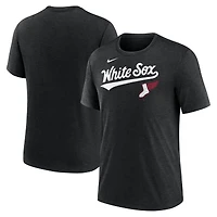 T-shirt Nike pour homme, noir chiné, Chicago White Sox, City Connect Script, mélange de trois matières