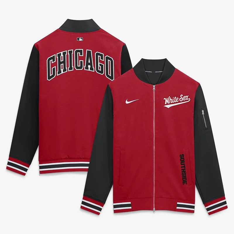 Men's Nike Red Chicago White Sox Authentic Collection City Connect Relaxed Full-Zip Bomber Jacket