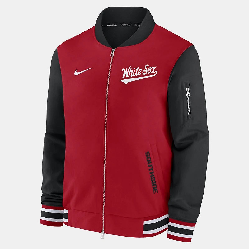 Men's Nike Red Chicago White Sox Authentic Collection City Connect Relaxed Full-Zip Bomber Jacket
