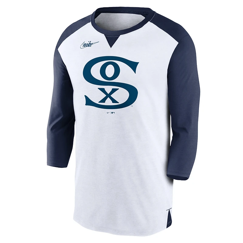 T-shirt à manches 3/4 Nike Chicago White Sox Rewind pour homme, blanc/bleu marine