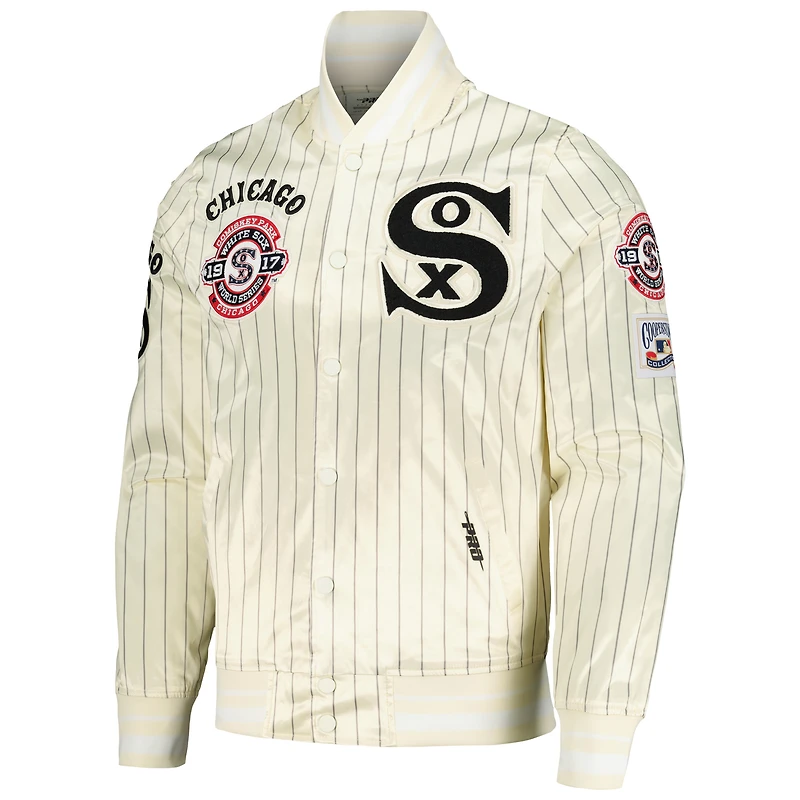 Men's Pro Standard Cream Chicago White Sox Cooperstown Collection Pinstripe Retro Classic Satin Full-Snap Jacket