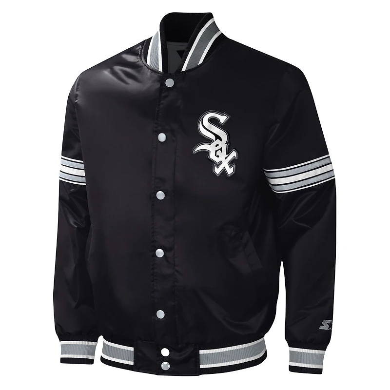 Men's Starter Black Chicago White Sox Midfield Satin Full-Snap Varsity Jacket