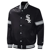 Men's Starter Black Chicago White Sox Midfield Satin Full-Snap Varsity Jacket