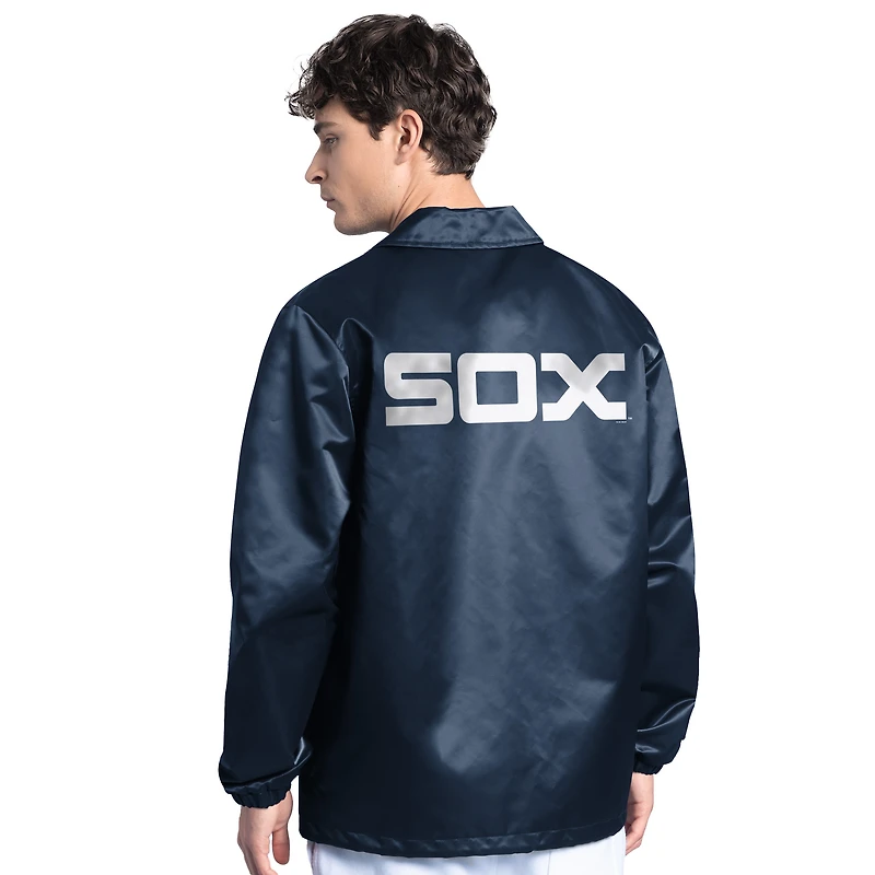 Men's Starter  Navy Chicago White Sox Cooperstown Collection Point Man Full-Snap Coaches Jacket