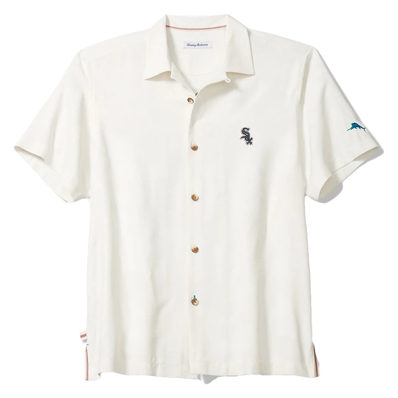 Men's Tommy Bahama White Chicago Sox Island Fly Ball Camp COOLMAX Tri-Blend Button-Up Shirt