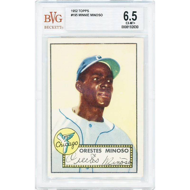 Carte de recrue Minnie Miñoso, Chicago White Sox, 1952 Topps n° 195, authentifiée par BVG (note 6,5).