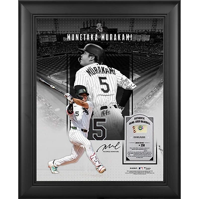 Collage encadré 11" x 14" avec une signature fac-similé de Munetaka Murakami (Chicago White Sox) et un morceau de balle utilisée en match - Édition limitée à 250 exemplaires