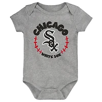 Lot de 3 bodys pour nouveau-né et bébé Noir/Blanc/Gris chiné Chicago White Sox Biggest Little Fan