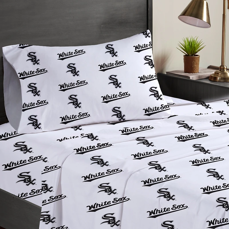 Ensemble de draps trois pièces Pegasus Chicago White Sox pour lit simple