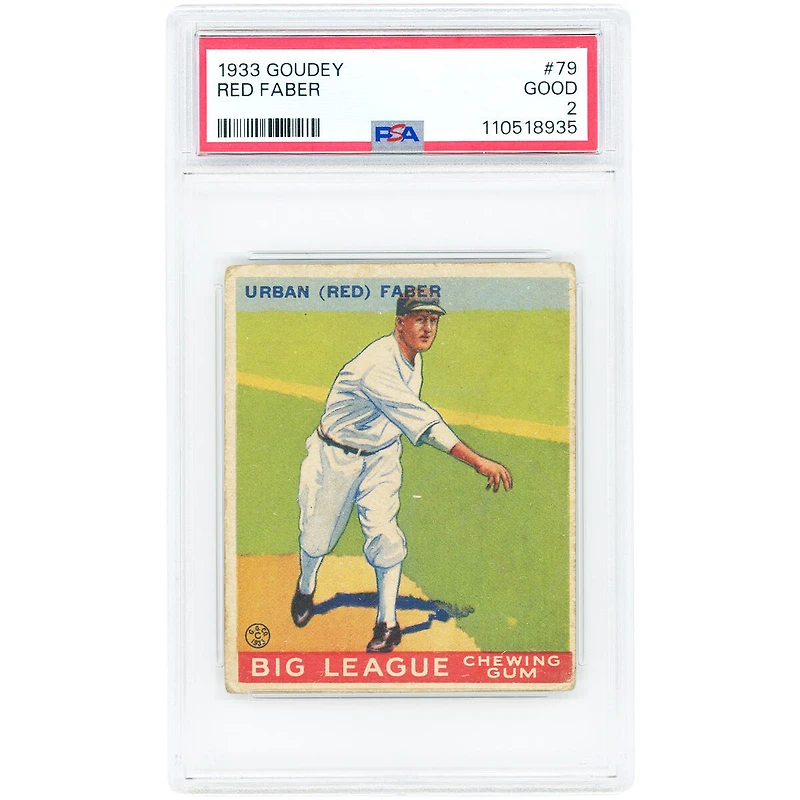 Carte de recrue Red Faber Chicago White Sox 1933 Goudey #79 authentifiée PSA 2