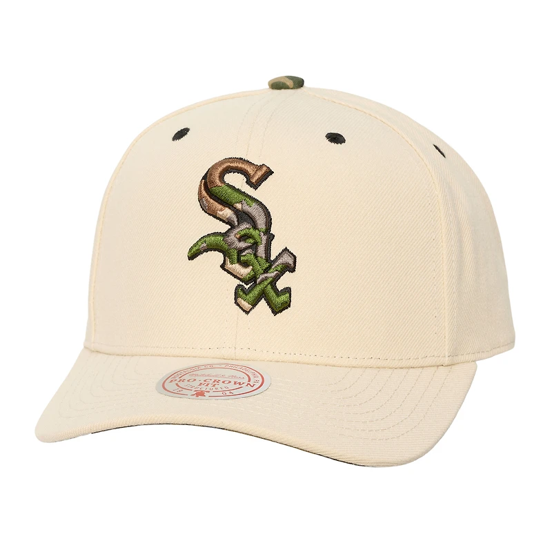 Unisex Mitchell & Ness Cream Chicago White Sox Camo Logo Pro Crown Snapback Hat