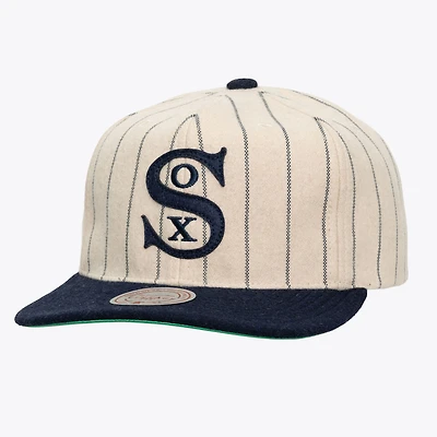 Unisex Mitchell & Ness  Cream Chicago White Sox Vintage Ground Melton Wool Pinstripe Adjustable Hat
