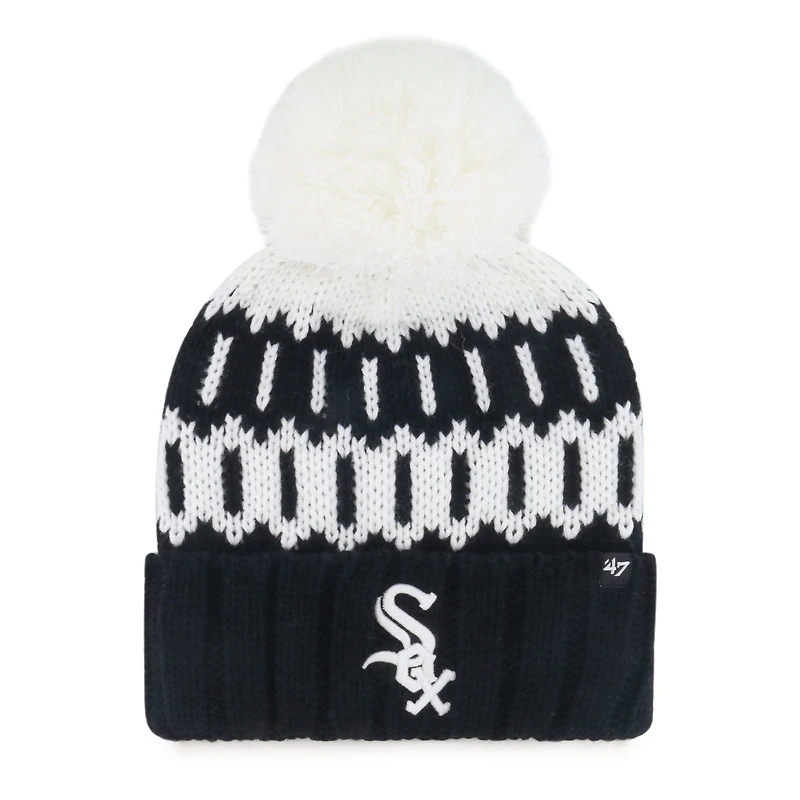 Women's '47  Black Chicago White Sox Felicity Cuffed Knit Hat with Pom