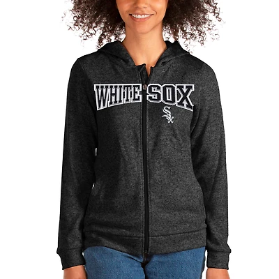 Women's Antigua Heathered Black Chicago White Sox Wordmark Absolute Full-Zip Hoodie