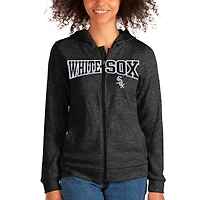 Women's Antigua Heathered Black Chicago White Sox Wordmark Absolute Full-Zip Hoodie