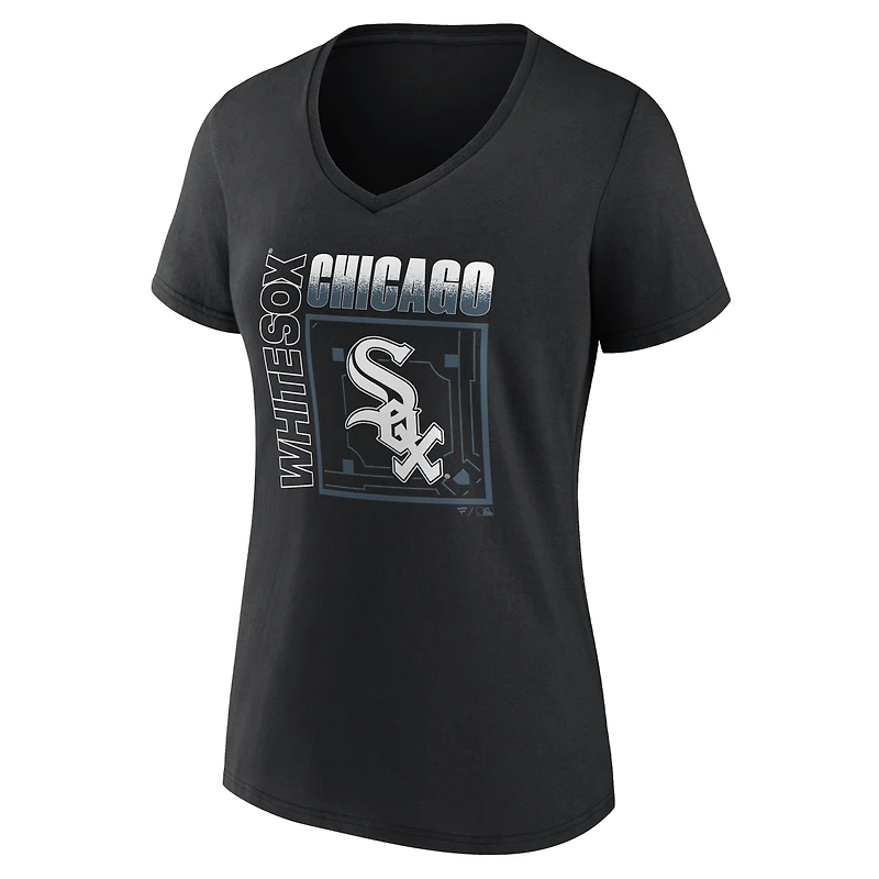 Women's Black Chicago White Sox Home Field Pop Personalized Name & Number V-Neck T-Shirt