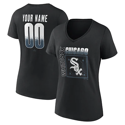 T-shirt à col en V personnalisé avec nom et numéro, Chicago White Sox, noir, domicile, pour femme