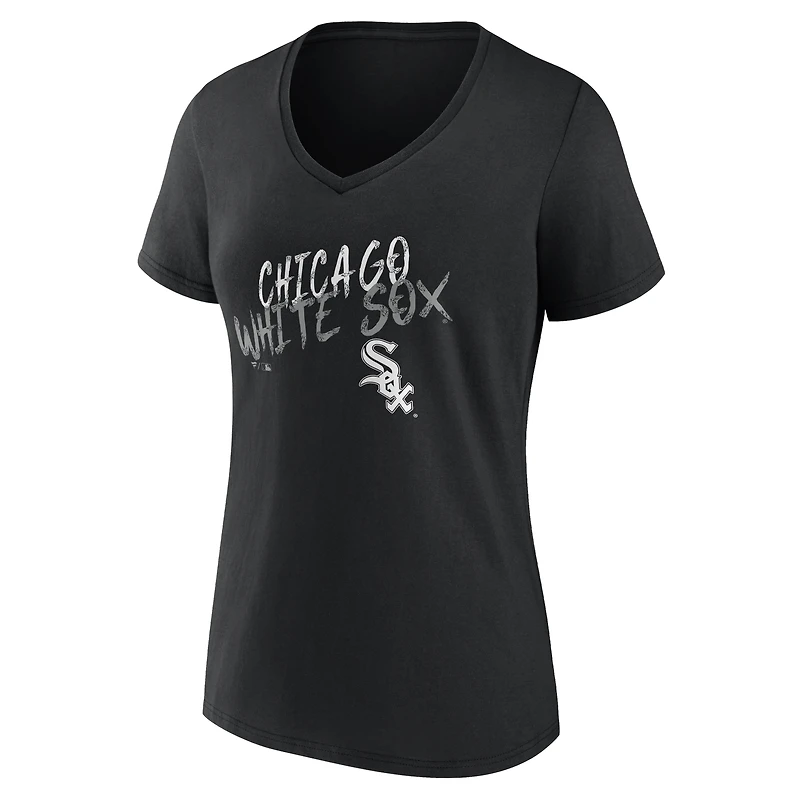 T-shirt à col en V personnalisé avec nom et numéro Chicago White Sox Hustle noir pour femme