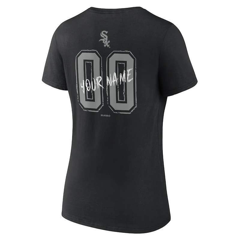 T-shirt à col en V personnalisé avec nom et numéro Chicago White Sox Hustle noir pour femme