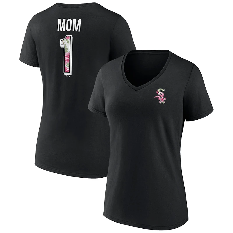 T-shirt à encolure en V pour femme Black Chicago White Sox Fête des mères grande taille Best Mom Ever