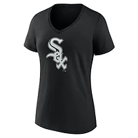 T-shirt noir à col en V pour femme avec logo officiel des Chicago White Sox