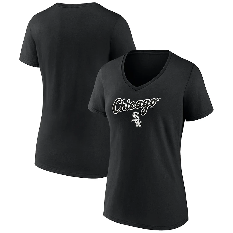 Women's Black Chicago White Sox Team Lockup V-Neck T-Shirt