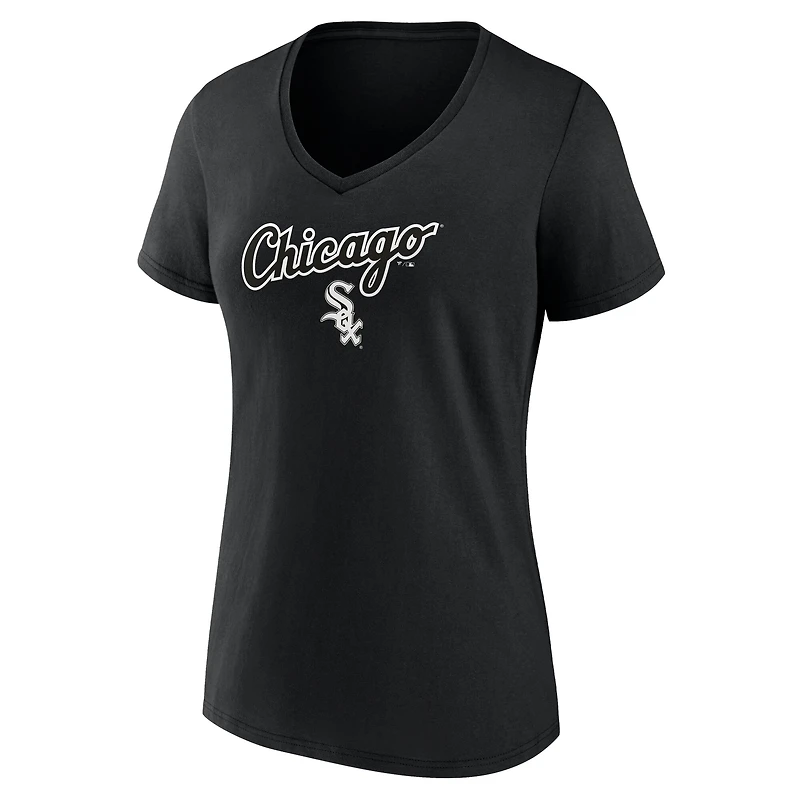 T-shirt à col en V noir pour femme Chicago White Sox Team Lockup