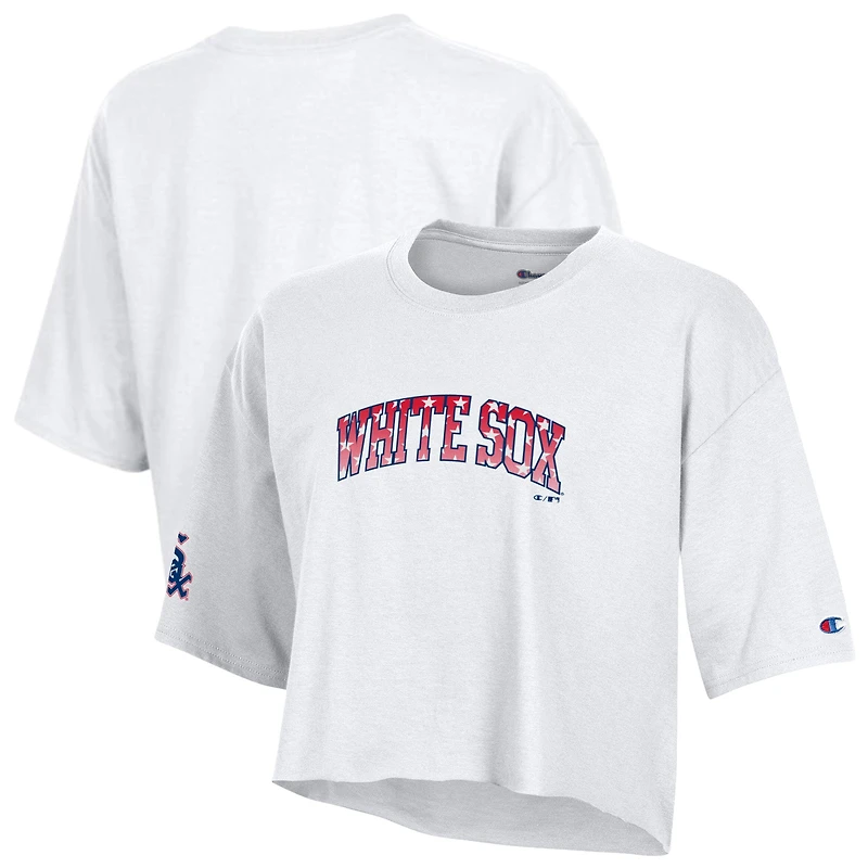 Women's Champion White Chicago Sox Boyfriend Cropped Americana T-Shirt