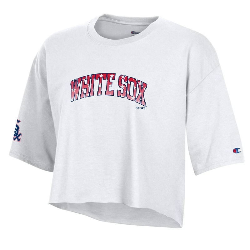 Women's Champion White Chicago Sox Boyfriend Cropped Americana T-Shirt