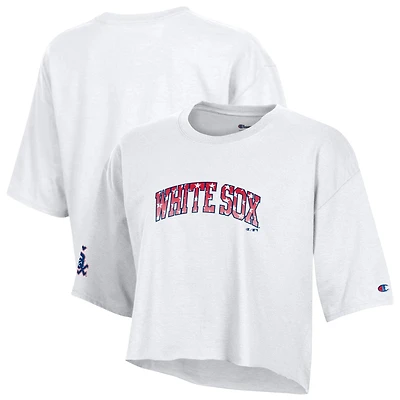 Women's Champion White Chicago Sox Boyfriend Cropped Americana T-Shirt
