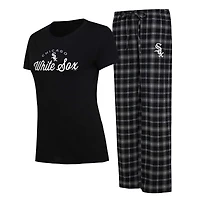 Ensemble de nuit Concepts Sport noir/gris pour femme, haut Arctic et pantalon en flanelle des White Sox Chicago