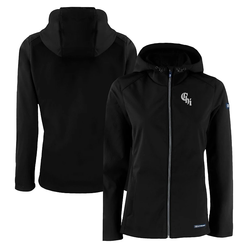 Women's Cutter & Buck  Black Chicago White Sox City Connect Evoke Eco Softshell Recycled Full-Zip Hoodie Jacket