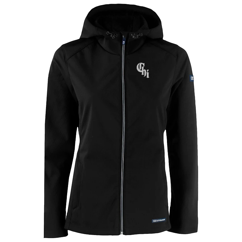Women's Cutter & Buck  Black Chicago White Sox City Connect Evoke Eco Softshell Recycled Full-Zip Hoodie Jacket