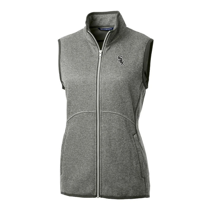 Gilet en tricot zippé pour femme, couleur gris chiné, Cutter & Buck, des Chicago White Sox