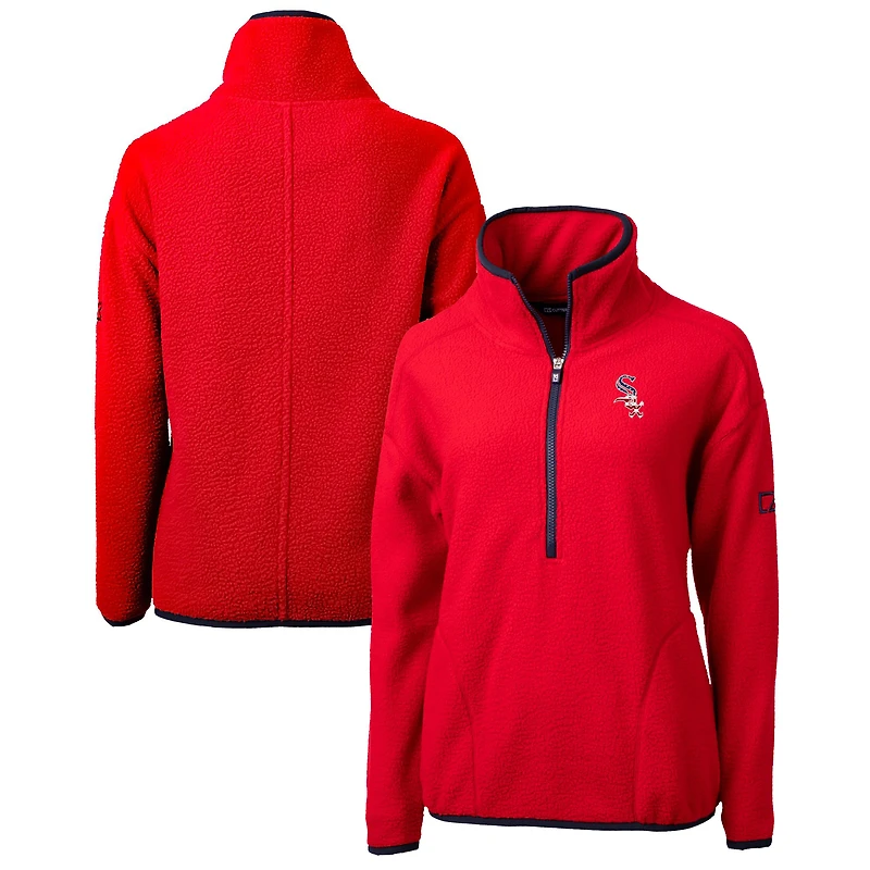 Veste pull-over demi-zip Cutter & Buck rouge Chicago White Sox pour femme, logo Americana Cascade en polaire sherpa écologique Cascade.