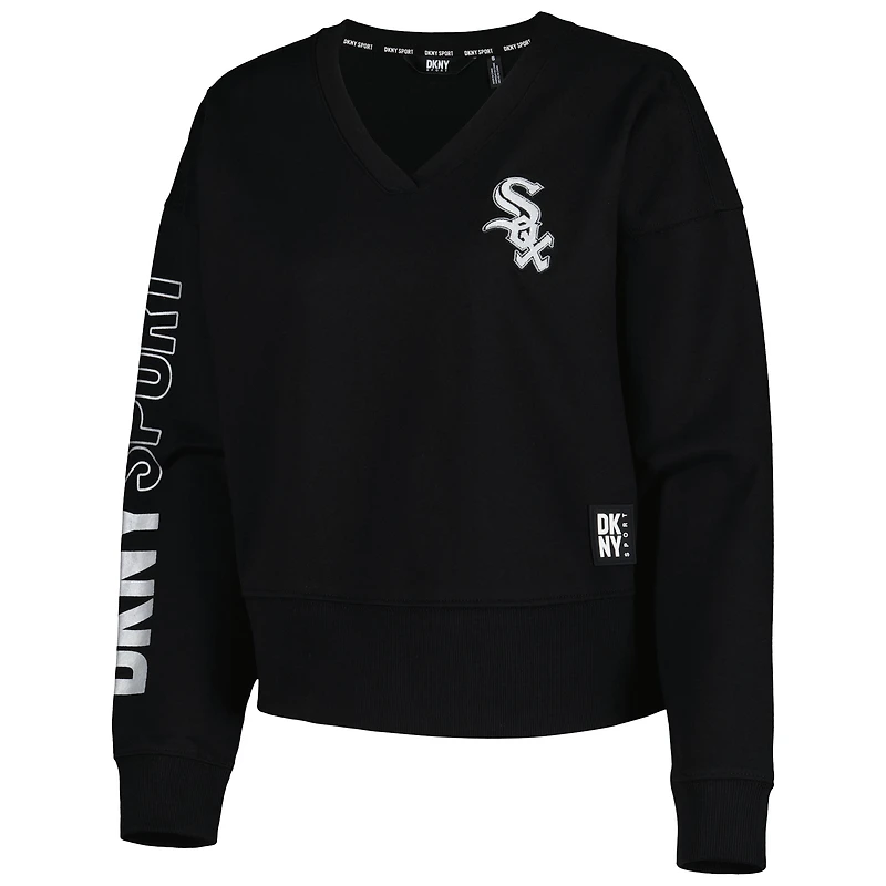 Women's DKNY Sport Black Chicago White Sox Lily V-Neck Pullover Sweatshirt