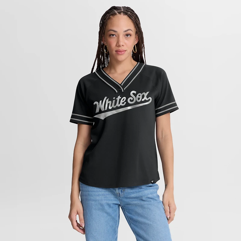 Women's Fanatics Black Chicago White Sox Diva Race Ahead Raglan V-Neck T-Shirt