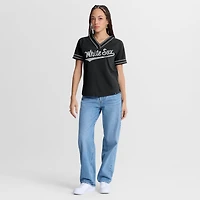 T-shirt raglan à col en V Fanatics noir Chicago White Sox Diva Race Ahead pour femme