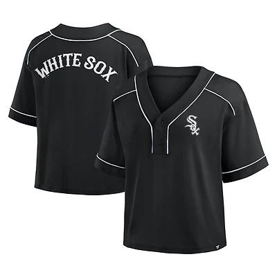 Women's Fanatics Black Chicago White Sox Oversized Champ Game Cropped V-Neck T-Shirt