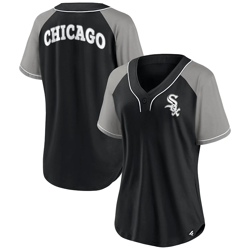 T-shirt noir à col en V Fanatics pour femmes des White Sox de Chicago Ultimate Style Raglan